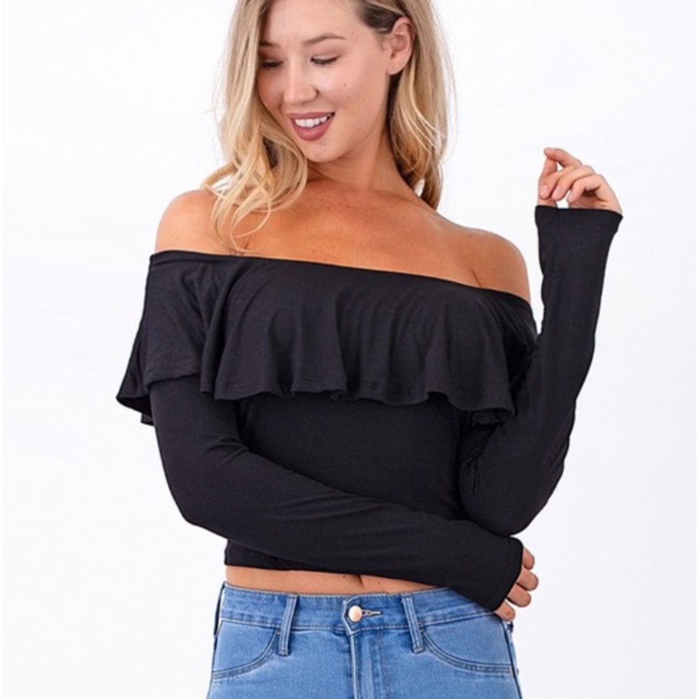 Heart & Hips Cropped Off Shoulder Ruffle Top
